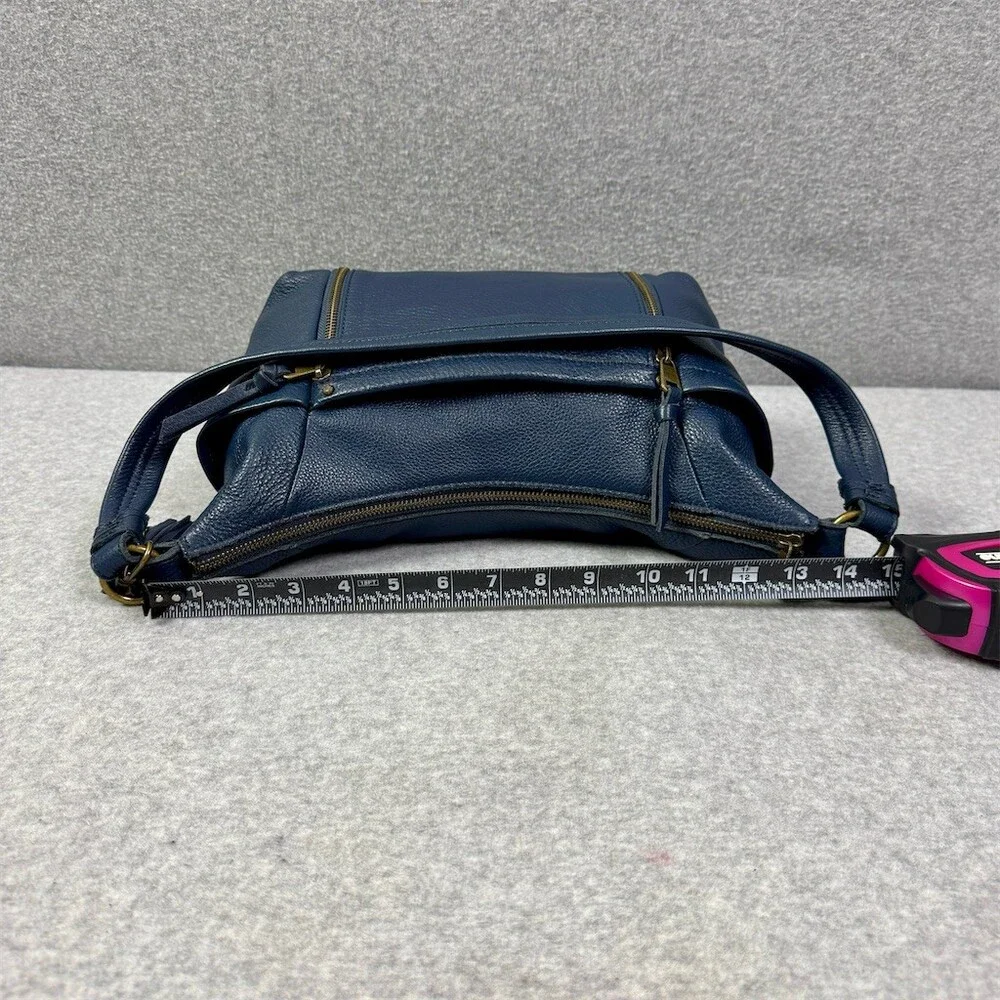 The Sak Hobo Shoulder Bag Womens Small Blue Pebbled Tassel Double Zip